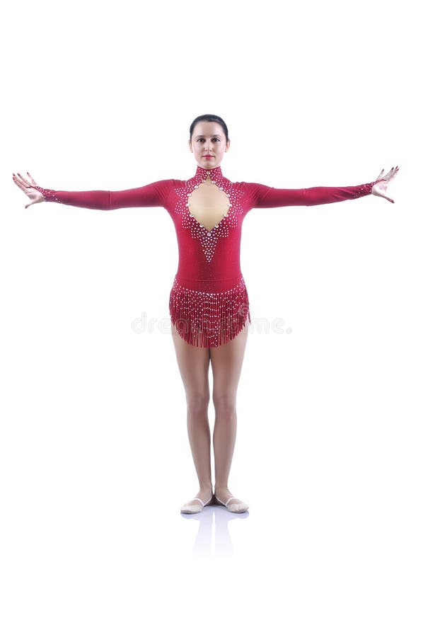 Beau gymnaste féminin artistique établissant, exécutant l'élément de gymnastique photos libres de droits Beau gymnaste féminin artistique établissant, exécutant l'élément de gymnastique photos libres de droits