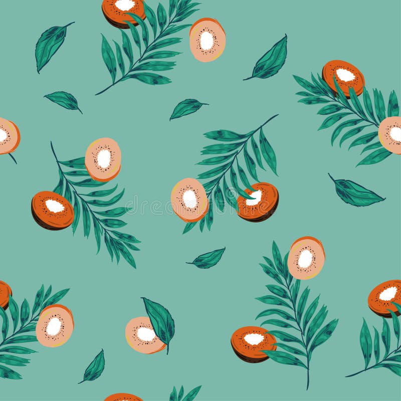 Beau pastel l tranches sans couture de kiwis de modèle avec la paume illustration stock Beau pastel l tranches sans couture de kiwis de modèle avec la paume illustration stock