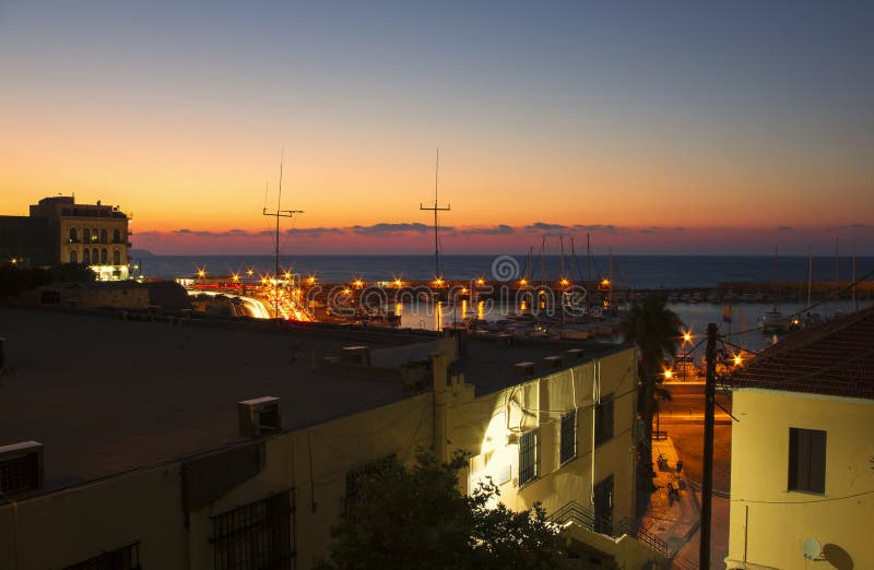 Vieux Port De Nuit De Héraklion Crète Grèce Image Stock