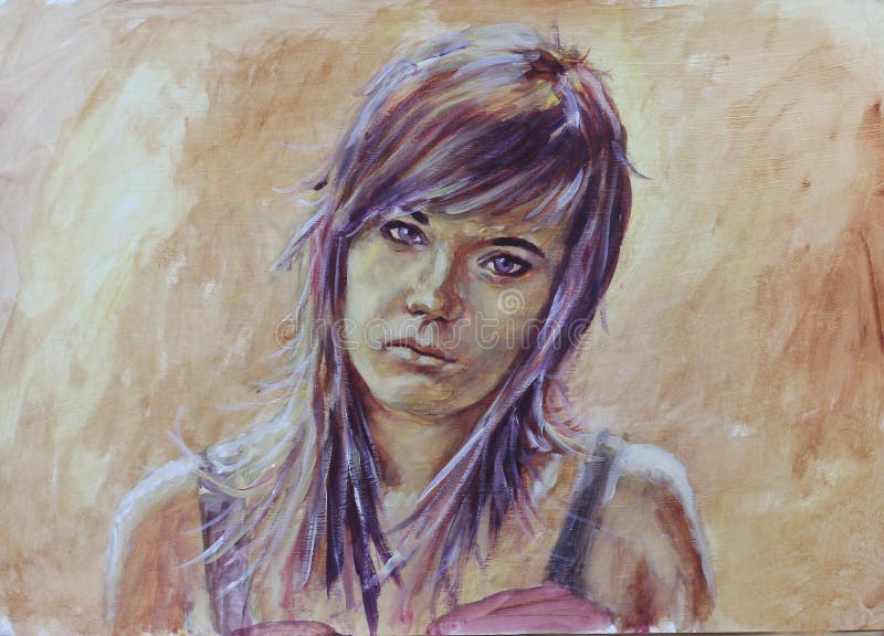  Beau  Portrait  De  Peinture  De  Femme  Sur Le  Fond Cr me 