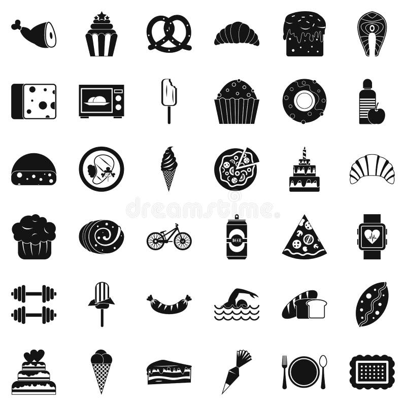 Many calories icons set. Simple style of 36 many calories vector icons for web isolated on white background. Many calories icons set. Simple style of 36 many calories vector icons for web isolated on white background