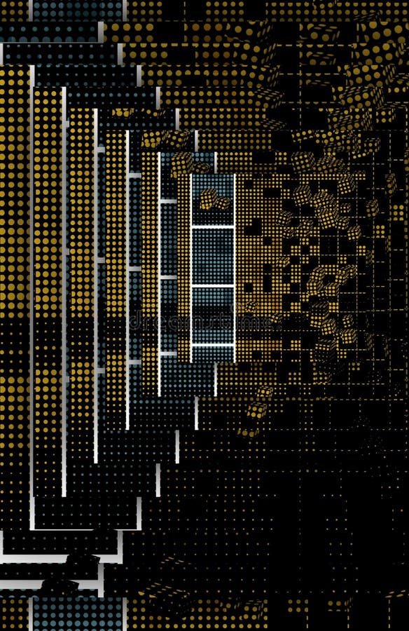 Beaucoup de dés dorés dans une perspective design sur fond noir illustration stock