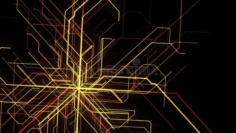 Beaucoup de passage et poutres de flexion isolée sur le fond noir. Animation. Beaucoup de connexions des lignes colorées se rassem illustration libre de droits