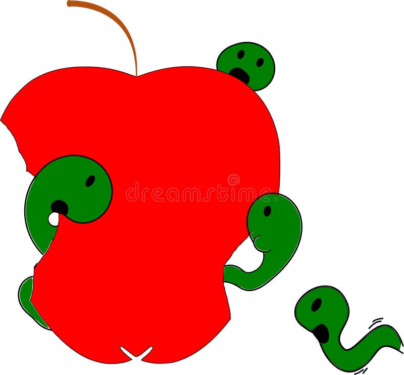 Beaucoup de vers dévorent une pomme jusqu'à ce qu'il n'y ait rien laissé/métaphore pour des sources épuisées illustration stock