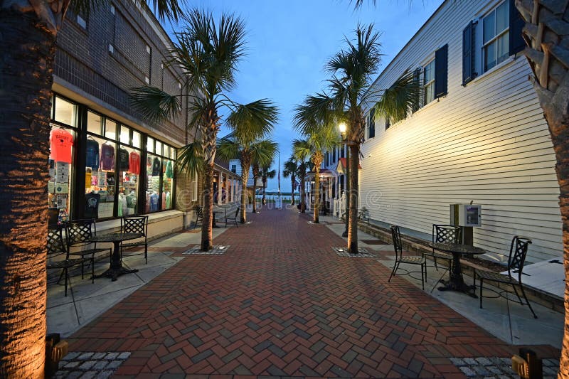 Beaufort South Carolina Historic District Along Bay Street At Dusk