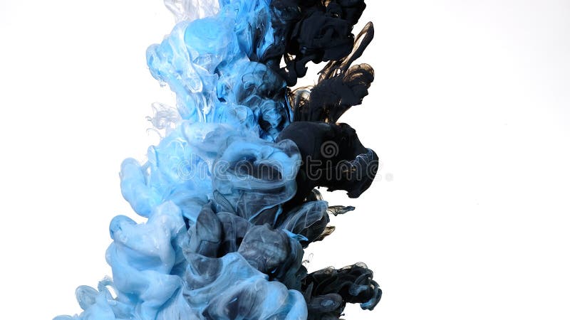 Blue, White and Black Paints are Mixed in Water. Colored Cloud of