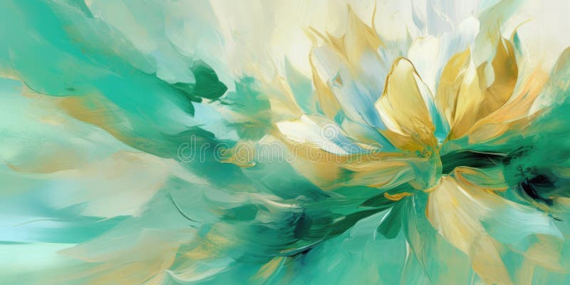 Beautiful abstract gold and green impressionistic floral design background. Generative AI AIG32 royalty free stock photography