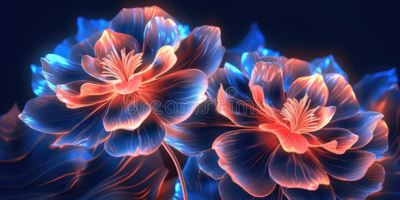 Beautiful abstract neon light glossy metallic floral design background. Generative AI AIG32 stock illustration