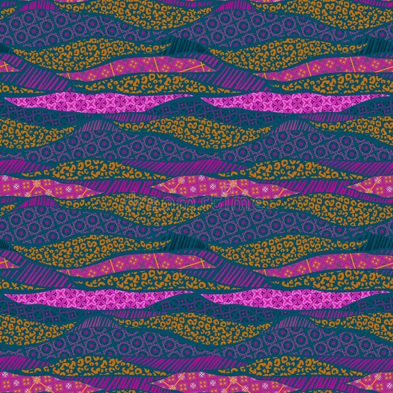 Beautiful abstract pattern mixed with many kind of mediterranean pattern on Wave shape style,seamless pattern stock image