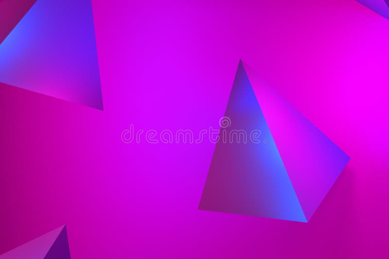 Beautiful abstract pink neon glow, neon pyramid backgrounds. pink and lilac glow on tetrahedrons - 3D rendering. royalty free stock photo Beautiful abstract pink neon glow, neon pyramid backgrounds. pink and lilac glow on tetrahedrons - 3D rendering. royalty free stock photo