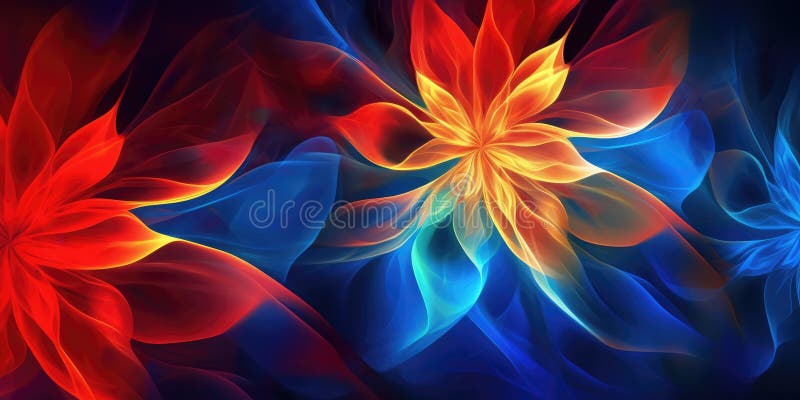 beautiful abstract red yellow blue night photo floral design background banner. generative ai AIG32