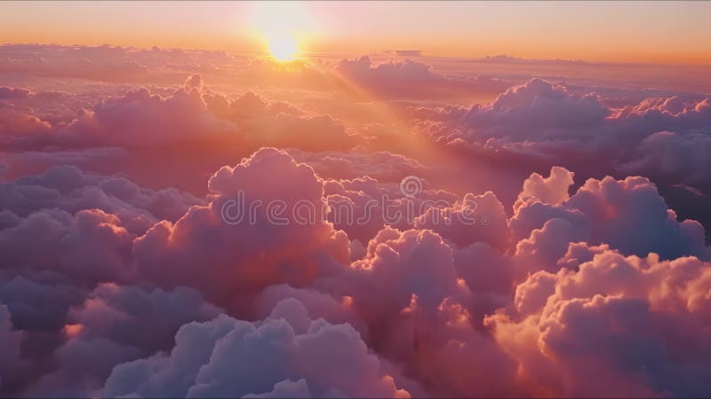 Beautiful aerial view above clouds at sunset, Beautiful cloudscape sunrise. AI-generated. vector illustration