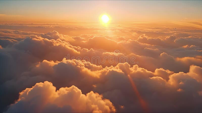 Beautiful aerial view above clouds at sunset, Beautiful cloudscape sunrise. AI-generated. stock illustration