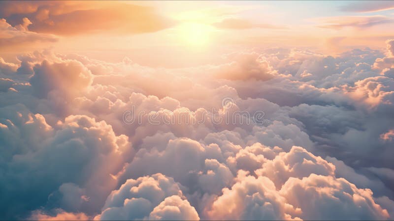 Beautiful aerial view above clouds at sunset, Beautiful cloudscape sunrise. AI-generated. stock illustration