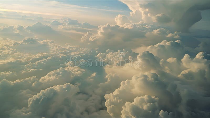 Beautiful aerial view above clouds at sunset, Beautiful cloudscape sunrise. AI-generated. stock illustration