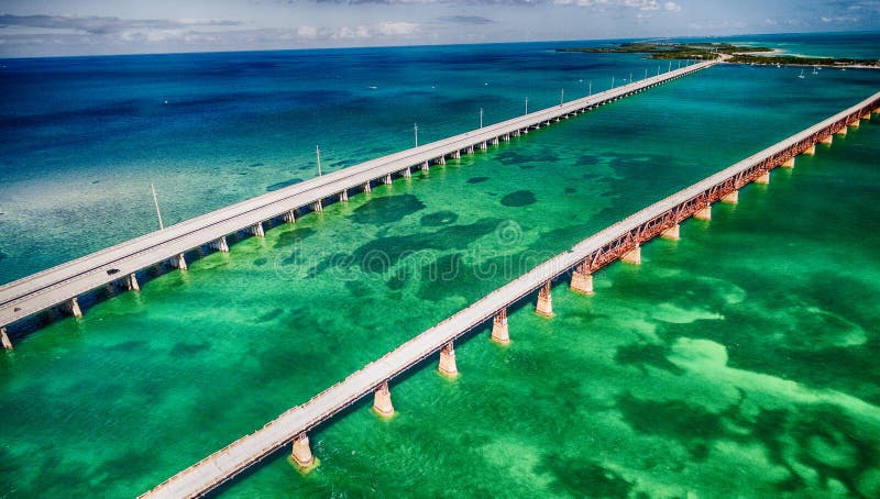 Beautiful aerial view of Overseas Highway Bridge, Florida