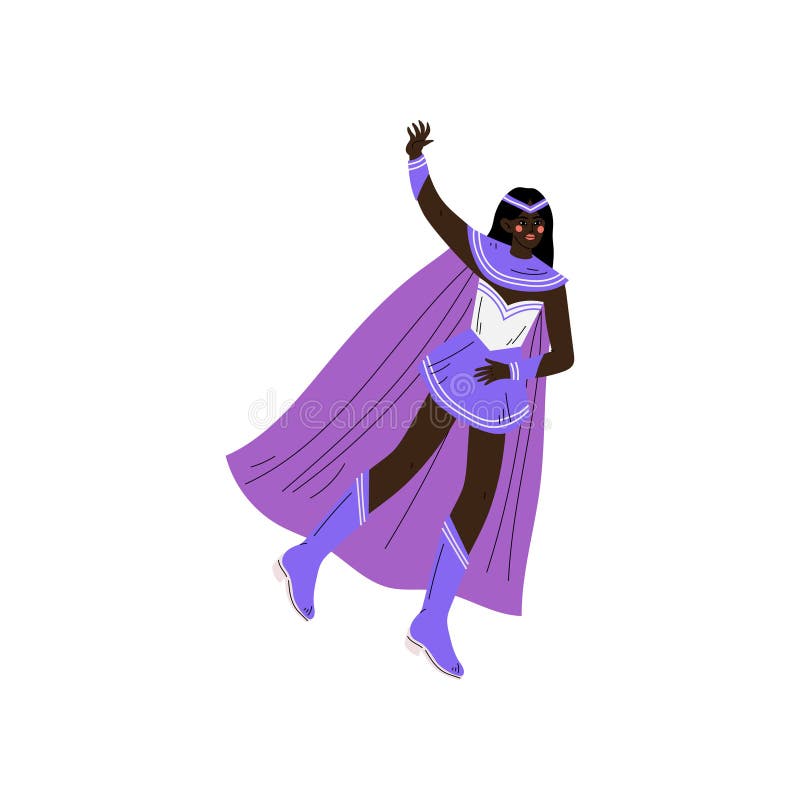 Beautiful African American Woman in Purple Superhero Costume, Super Girl Ch...
