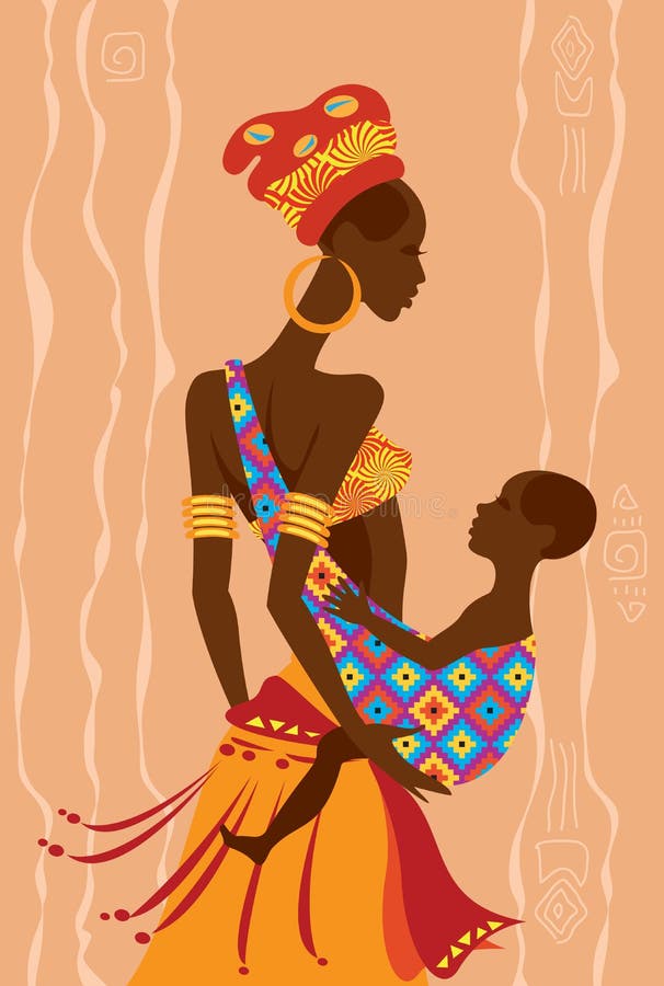 Beautiful african mother and her baby in a sling royalty free illustration Beautiful african mother and her baby in a sling royalty free illustration
