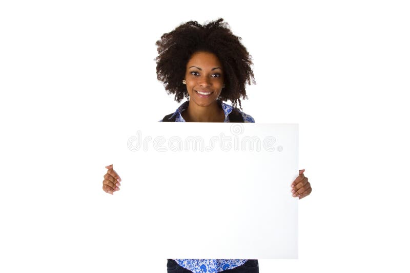 Beautiful afro american Woman with blank whiteboard