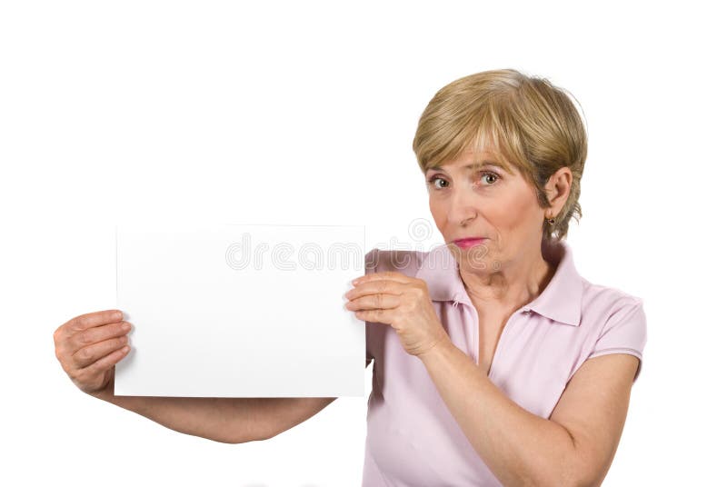 Beautiful aged woman with blank page