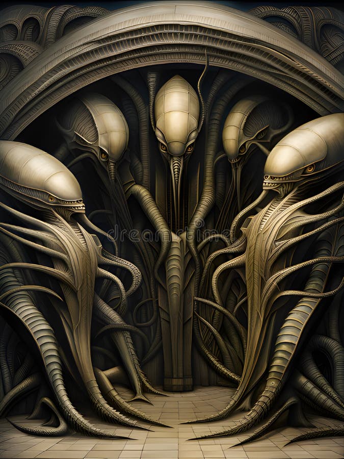 A beautiful alien interior background stock illustration