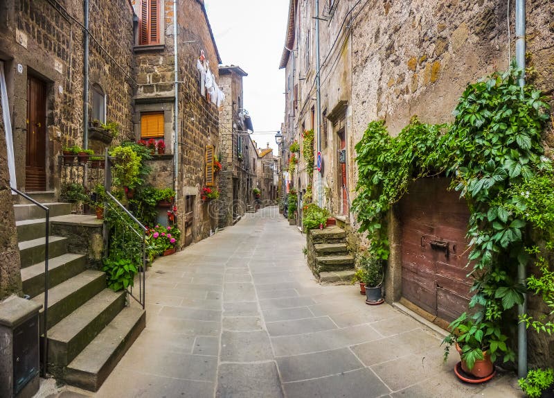 Beautiful alleyway in the historic town of Vitorchiano, Lazio, Italy