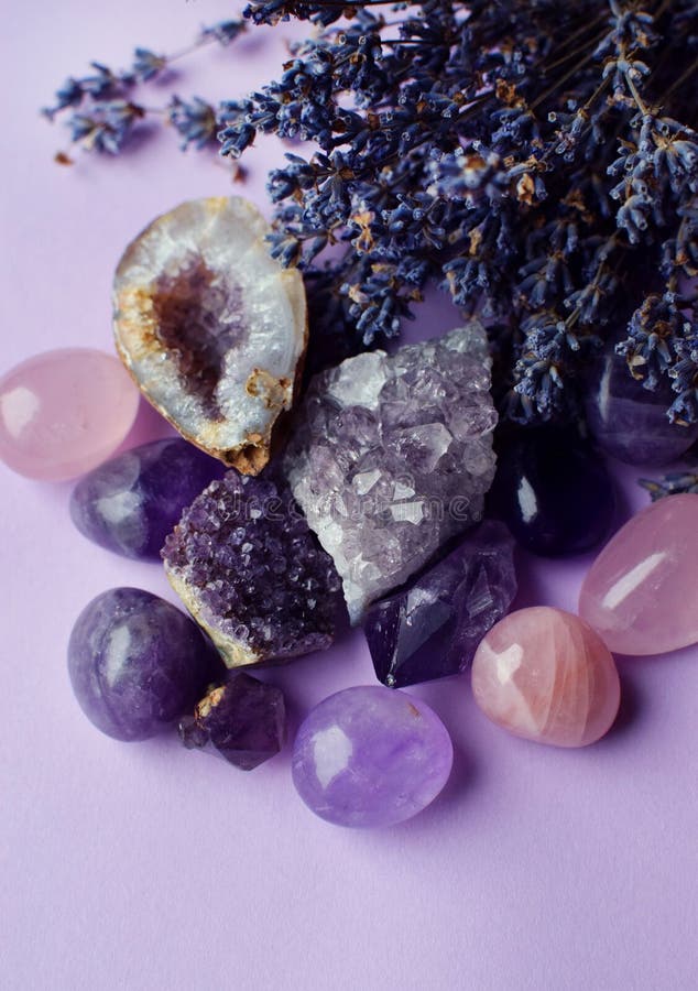 Beautiful Amethyst Crystals and Round Rose Quartz Stone with Dry ...