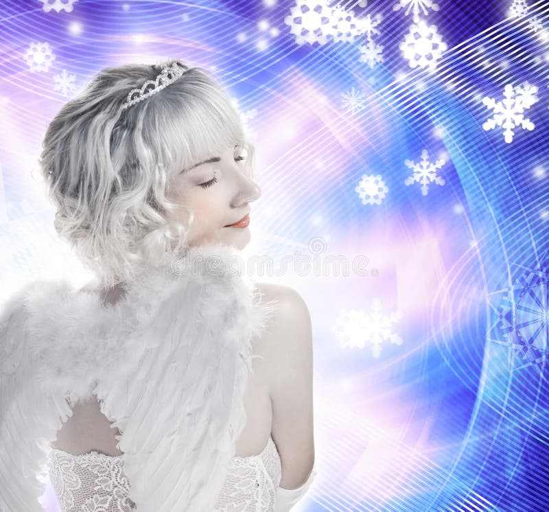 Beautiful Girl Of Angel With Big Wings Royalty Free Stock 