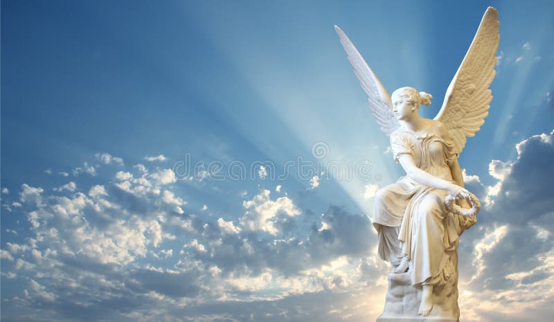 Beautiful angel in heaven. With divine rays of light royalty free stock photos Beautiful angel in heaven. With divine rays of light royalty free stock photos
