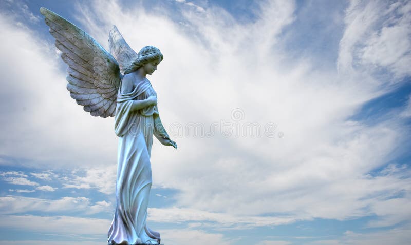 Beautiful angel in heaven over cloudy sky