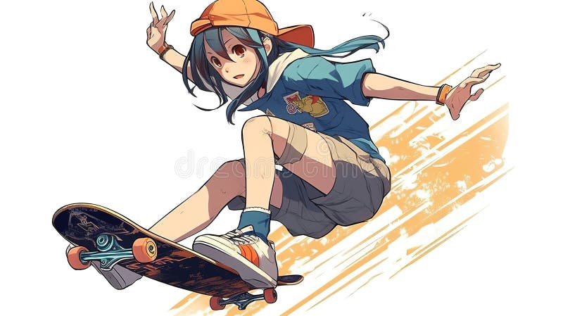 Anime skater boy with futuristic style and skateboard | Art Board Print