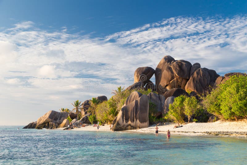 Beautiful Anse Source d`Argent tropical beach, La Digue island, Seychelles.