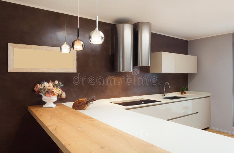 Architecture, beautiful apartment furnished, domestic kitchen. Architecture, beautiful apartment furnished, domestic kitchen