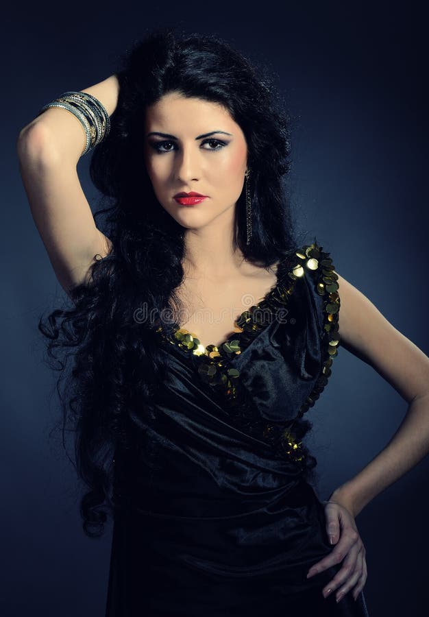 Beautiful arabic woman with long black hair