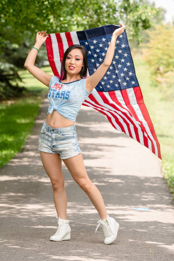 Beautiful Asian Girl Posing In The American Independence Day Stock Image Image Of Asian