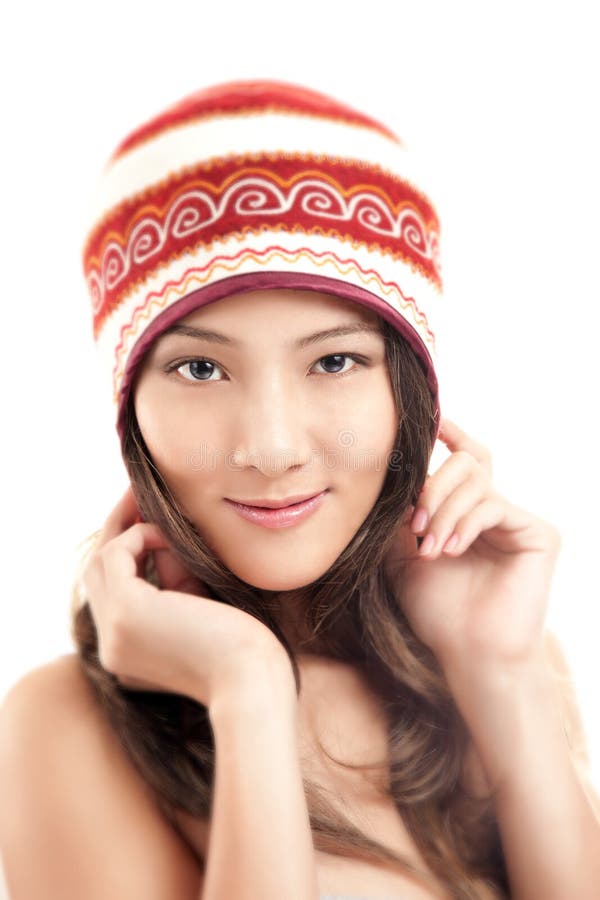 Beautiful Asian Girl In Winter Hat Stock Photo Image of open, face
