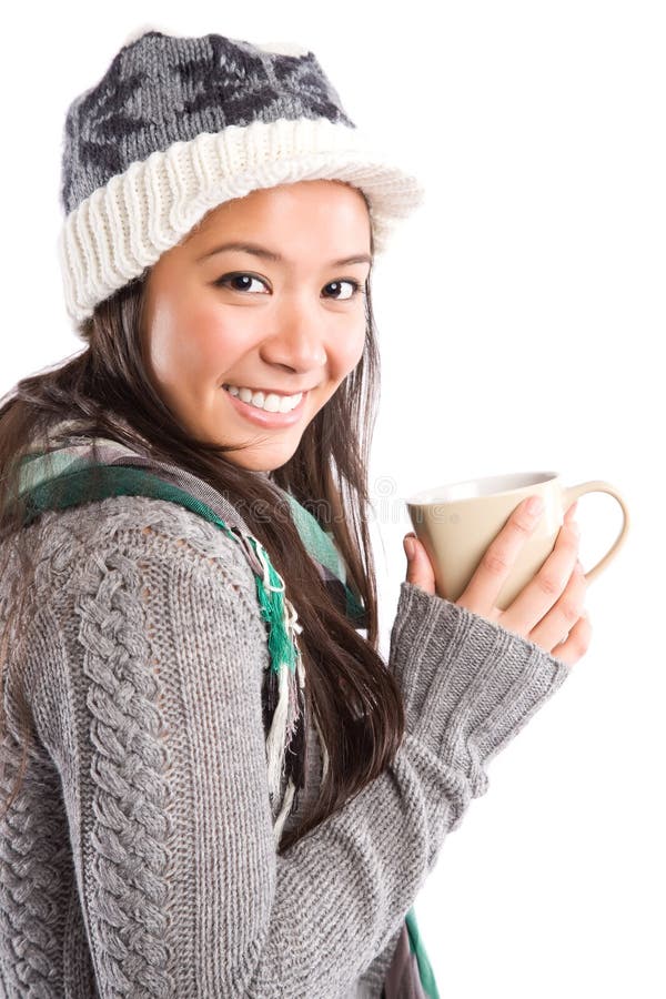 A shot of a happy beautiful asian woman drinking coffee