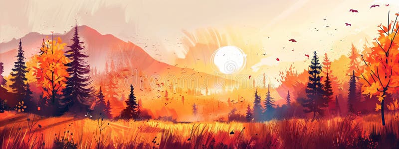 Beautiful autumn abstract landscape. Generative ai illustration