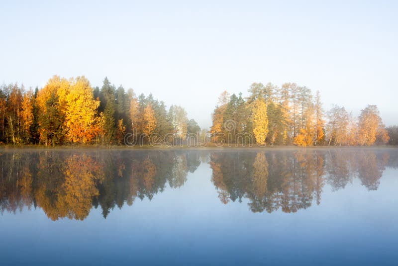 Beautiful Autumn Morning Landscape of Kymijoki River Waters in Fog ...