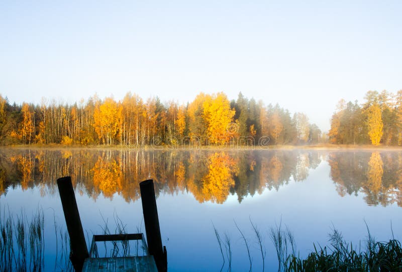 Beautiful Autumn Morning Landscape of Kymijoki River Waters and Pier in ...