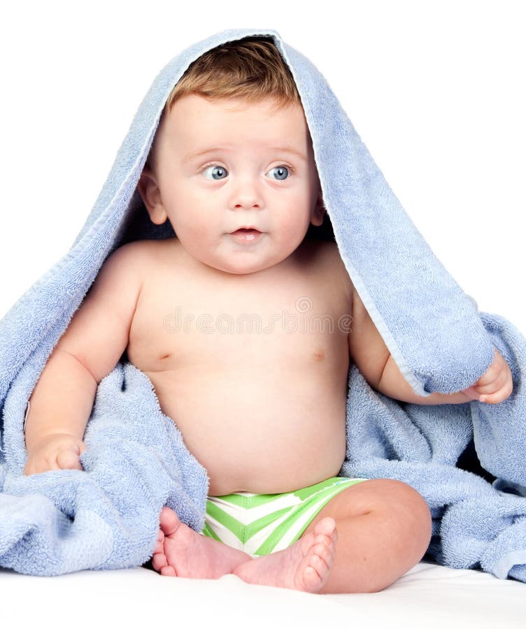 Beautiful Babe With Blue Eyes Covered By A Towel Stock Image - Image of ...