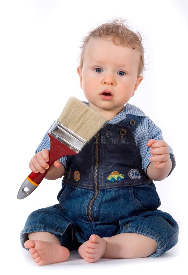 Beautiful Baby With Paint Brush Picture. Image 4873572