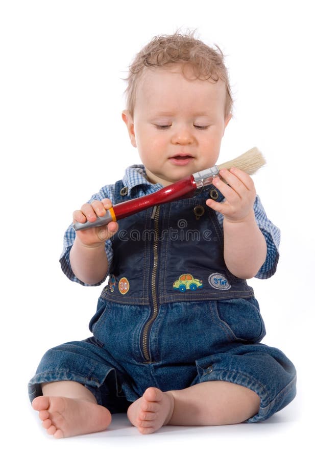 Beautiful Baby with Paint Brush Stock Photo Image of facial, human