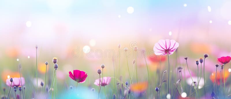 Colorful wild flowers meadow concept for summer greeting cards, banners, template. Colorful wild flowers meadow concept for summer greeting cards, banners, template