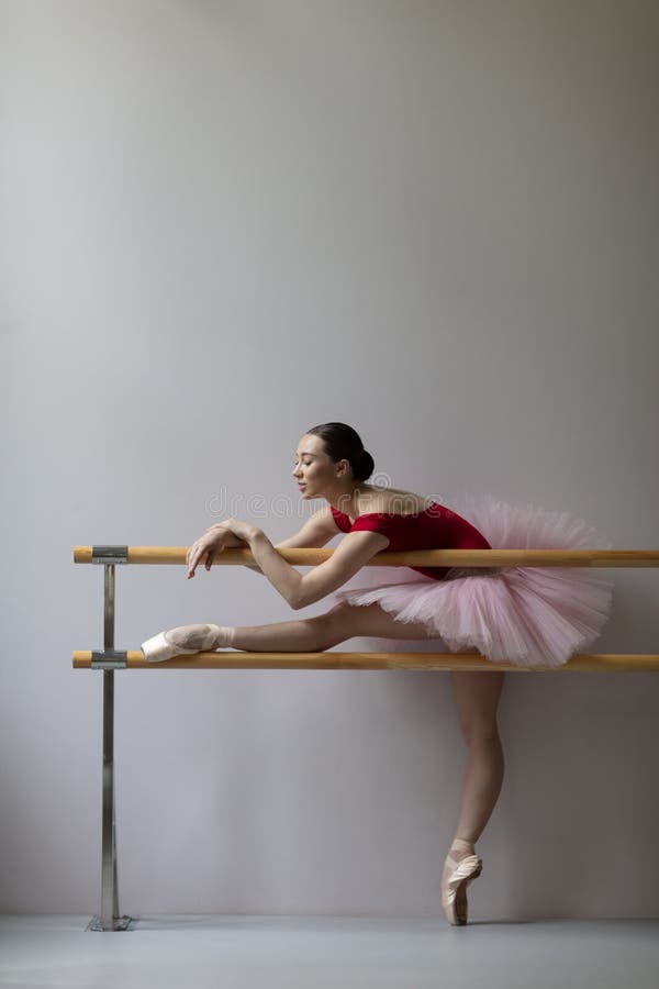 Beautiful ballerina training in the class stock photography