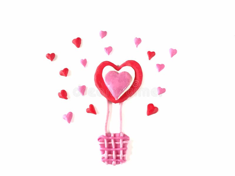 Beautiful balloon dough, red pink heart plasticine clay