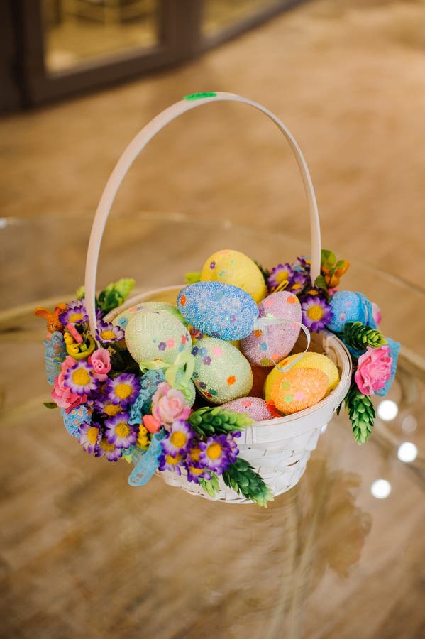 Beautiful Basket with Easter Eggs Stock Photo Image of gift, ornament