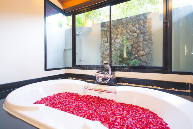 Beautiful Bathtub with Red Rose Petals Stock Photo Image of beautiful