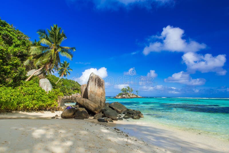 Beautiful Beach Anse Aux Pins Mahe, Seychelles Stock Photo Image
