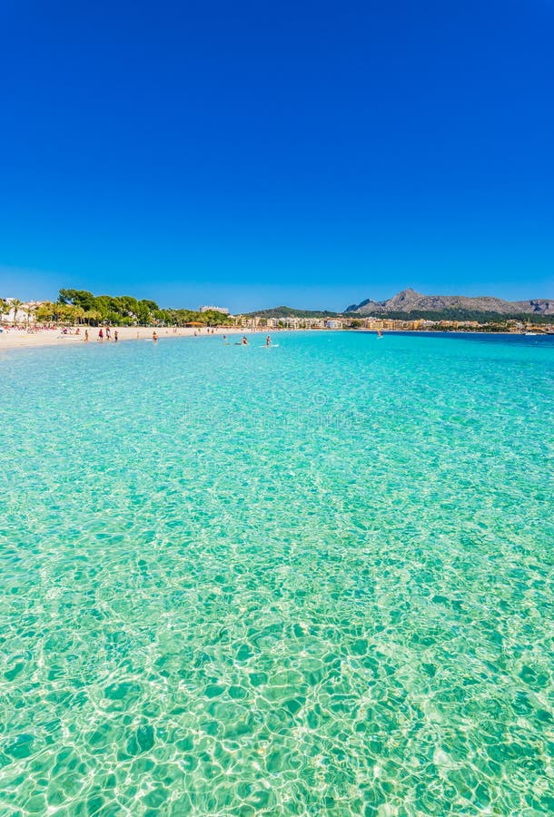 Beautiful Beach at Bay of Alcudia on Majorca Island, Spain Stock Image ...